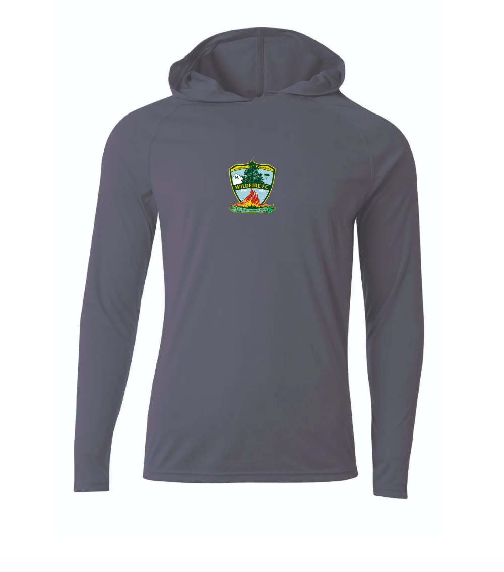 WF Centered Crest Print Men's Cooling Performance Long-Sleeve Hooded T-shirt